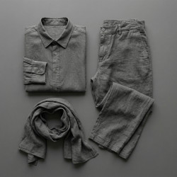Len 100% Stonewashed ubraniowy ciemny szary (123) - 190 gms