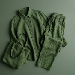 Olive Green 100% Linen Stonewashed Apparel Fabric (372) - 190 gms