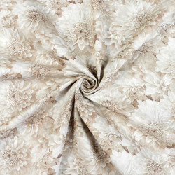 Cotton Fabric Beige 3D Dahlia Flowers
