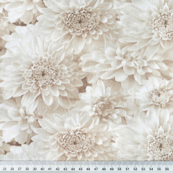 Cotton Fabric Beige 3D Dahlia Flowers