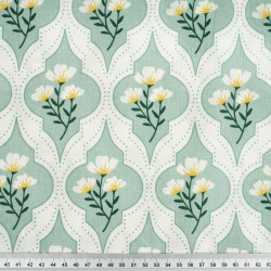 Cotton Fabric Sage Moroccan Pattern with Flowers