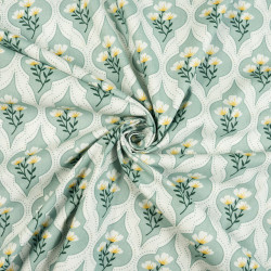 Cotton Fabric Sage Moroccan Pattern with Flowers