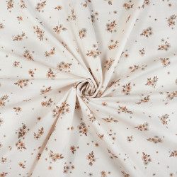Cotton Fabric Brown Ditsy Flowers with Leaves on a Light Beige Background