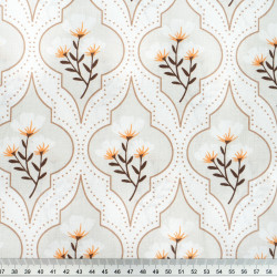 Cotton Fabric Gray Moroccan Pattern with Flowers