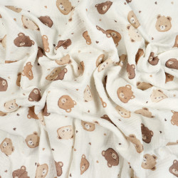 Printed Double Gauze Muslin – Teddy Bears Heads with Hearts