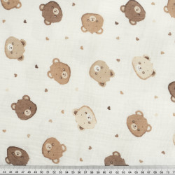Printed Double Gauze Muslin – Teddy Bears Heads with Hearts