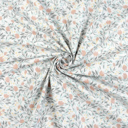 Cotton Fabric Beige-Sage Meadow with Twigs on a White Background
