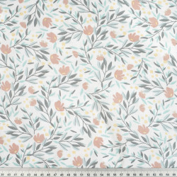 Cotton Fabric Beige-Sage Meadow with Twigs on a White Background