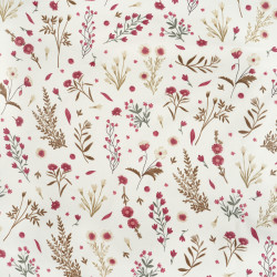 Cotton Fabric Burgundy Flowers on Branches on an Ecru Background