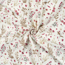 Cotton Fabric Burgundy Flowers on Branches on an Ecru Background