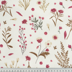 Cotton Fabric Burgundy Flowers on Branches on an Ecru Background