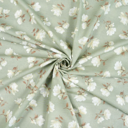 Cotton Fabric Small Magnolias on a Sage Background