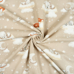 Flannel Sleeping Animals on Pillows on a Beige Background