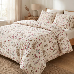 Cotton Fabric Burgundy Flowers on Branches on an Ecru Background