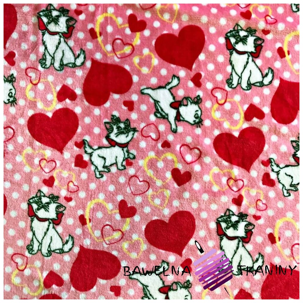Soft fleece cats with hearts on pink background