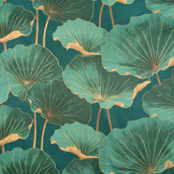 Cotton Fabric Lotus Leaves on a Green Background