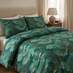 Cotton Fabric Lotus Leaves on a Green Background
