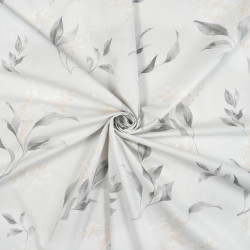 Cotton Fabric Gray Leaves and Branches on a Light Gray Background