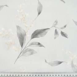 Cotton Fabric Gray Leaves and Branches on a Light Gray Background