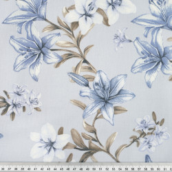 Cotton Fabric Blue Lilies on a Dusty Blue Background