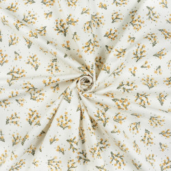 Cotton Fabric Mustard Forget-Me-Nots on an Ecru Background