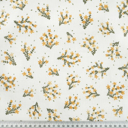 Cotton Fabric Mustard Forget-Me-Nots on an Ecru Background