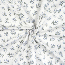 Cotton Fabric Forget-Me-Nots on a White Background