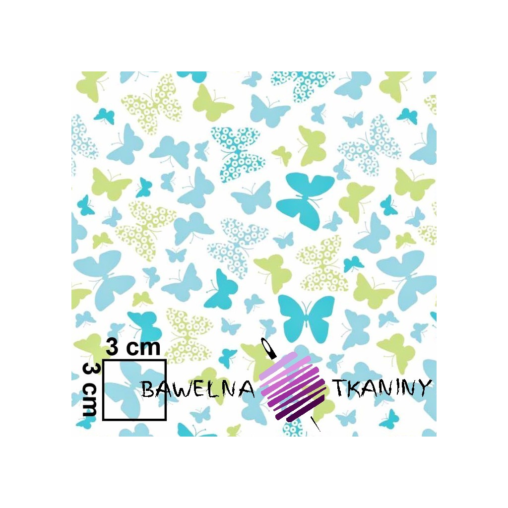 Cotton blue & green butterflies on white background
