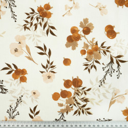 Cotton Fabric Vintage Flowers & Gooseberries Beige-Brown on an Ecru Background