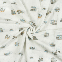 Printed Muslin Double Gauze – Blue-Beige Vehicles
