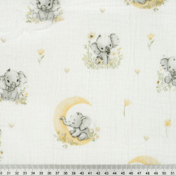 Printed Muslin Double Gauze – Elephants on Moons