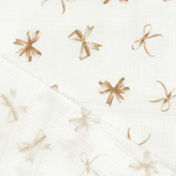 Printed Muslin Double Gauze – Beige Bows
