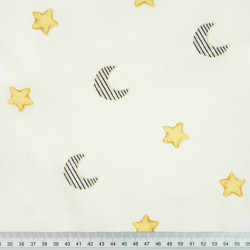 100% Cotton Fabric Yellow Stars & Moons on an Ecru Background