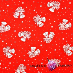 Cotton Christmas pattern bells on red background