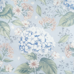 Cotton Fabric Large Hydrangeas on a Light Blue Background