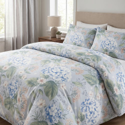 Cotton Fabric Large Hydrangeas on a Light Blue Background