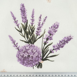Cotton Fabric Large Lavender Flowers on an Ecru Background
