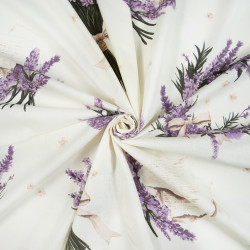 Cotton Fabric Large Lavender Flowers on an Ecru Background – 220 cm