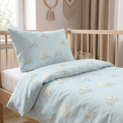 Cotton Fabric Elephants on Moons on a Blue Background