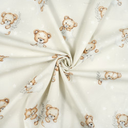 Cotton Fabric Teddy Bears with Stars & Clouds on a Light Beige Background
