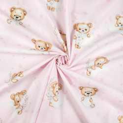 Cotton Fabric Teddy Bears with Stars & Clouds on a Pink Background