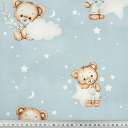 Cotton Fabric Teddy Bears with Stars & Clouds on a Dusty Blue Background