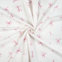 Cotton Fabric Pink Bows on a White Background