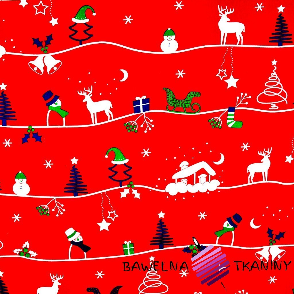 Cotton christmas patter winter trail on red background