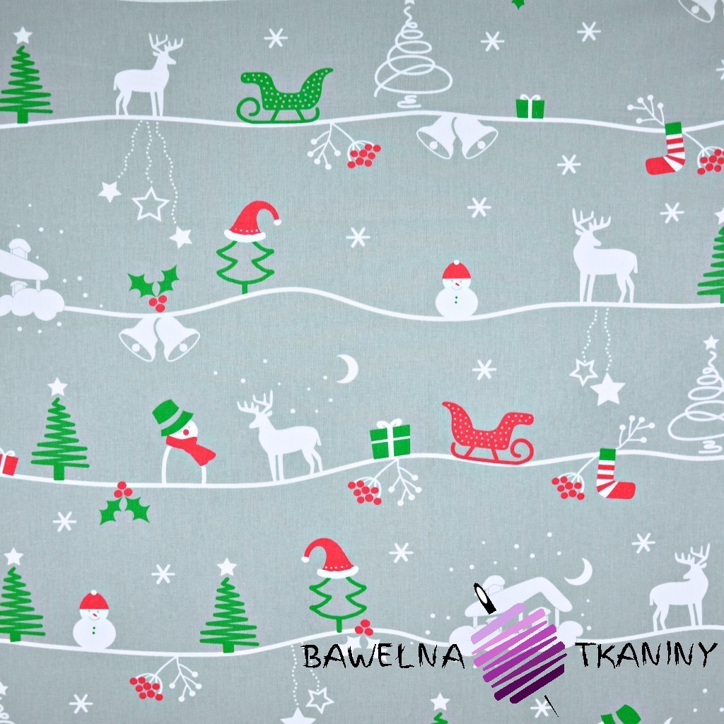 Cotton christmas patter winter trail on gray background