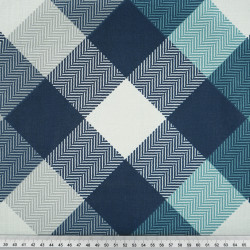 Bawełna 100% krata tartan w jodełkę granatowo turkusowa – 220 cm