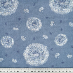 Cotton Fabric Dandelions on a Denim Blue Background