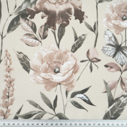 Cotton Fabric Flowers & Butterflies on a Beige Background – 220 cm
