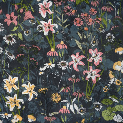 Cotton Fabric Wildflower Meadow on a Dark Navy Background