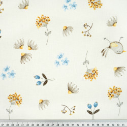Cotton Fabric Birds & Blue Flowers on a Ecru Background